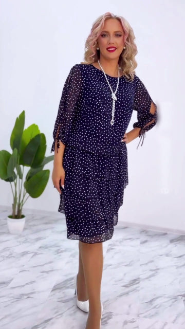 🥰【S-5XL】Nové elegantné bodkované voľné šifónové šaty z roku 2025, módne a pohodlné